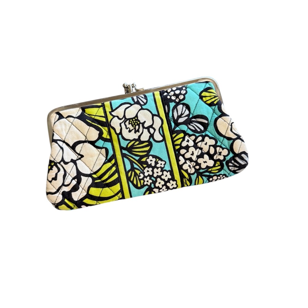 Vera Bradley Island Blooms Quilted Kiss Lock Wallet Floral Clutch Turquoise Lime